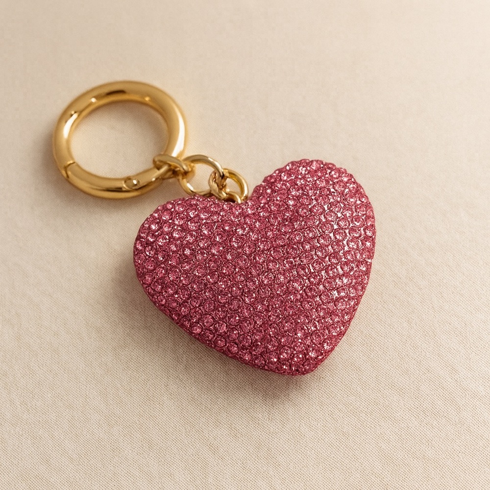 Pink Heart Keychain with Gold Ring